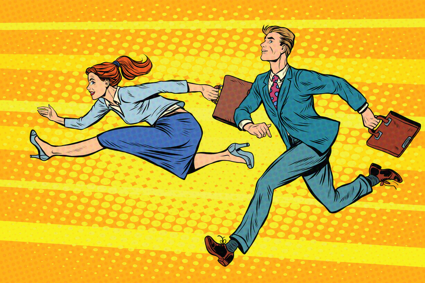 Cartoon Man and Woman Running