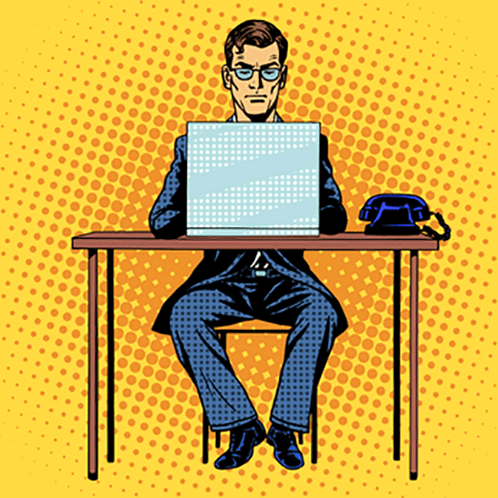 Cartoon Man Sitting at Computer